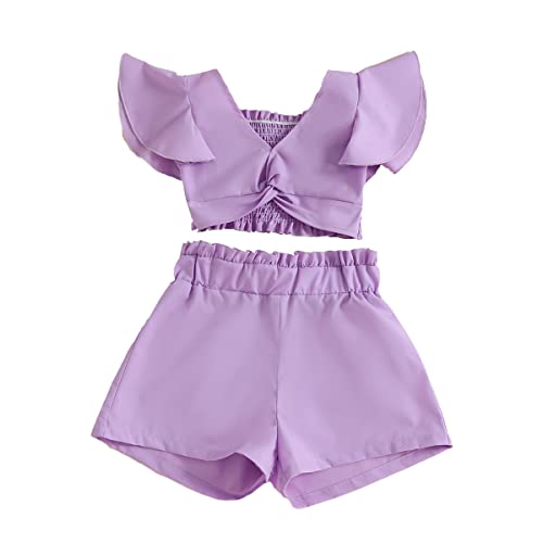 Waghao Toddler Baby Girl Clothes Casual Shorts Short skirts Set Cute Summer Outfits,suitable for girls aged 1-7(Purple shorts 5-6Year)