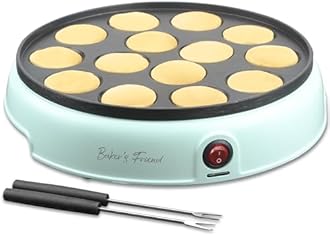 Baker's Friend Mini Pancakes Maker Machine, Dutch Mini Pancake Griddle, 14 Holes Electric Poffertjes Pan, Ideal for Breakfast, Snacks, Desserts & More