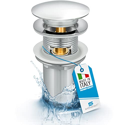 Siphonly® Universal Ablaufgarnitur für Waschbecken | Abflussgarnitur - mit Überlauf für Waschtische | Modernes Pop-Up Click Clack | Waschbeckenstöpsel | Ablaufstopfen mit großer Abdeckung aus Messing Cover