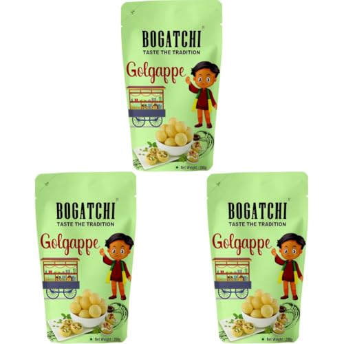 Image of BOGATCHI Pani puri packet ready to eat - Fry or Bake in Microwave | instant pani puri pellets | Golgappe Packet Readymade | Pani Puri Papad | pani poori Panipuri packets - Value Pack, 200g (Pack of 3)