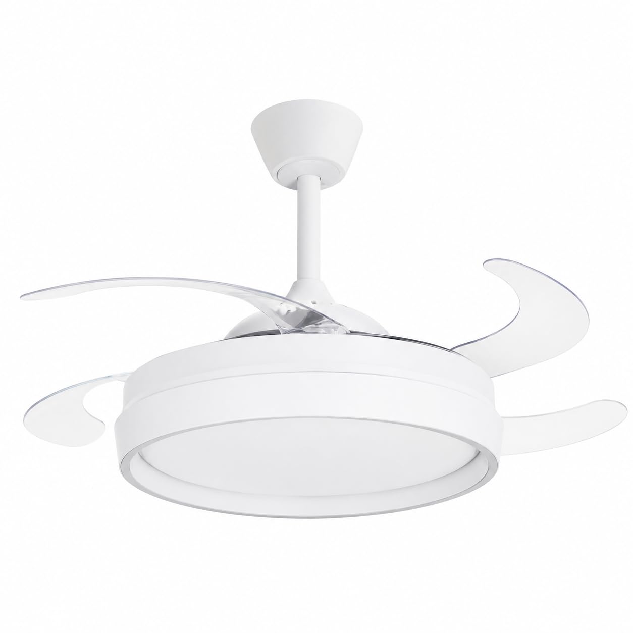 Ceiling Fan with LED Light 40W+40W DC Motor, 5900lm, Ultra Quiet 4 Retractable Blades, Remote Control, 6 Speeds, 1/2/4H Timer, 3 Tones 3500K/4000K/6500K, Summer/Winter Function