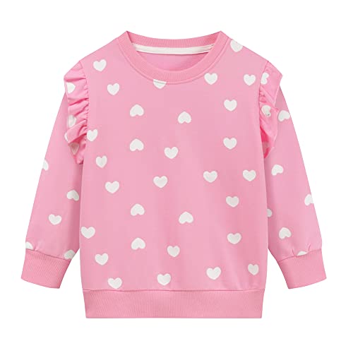 Image of Little Hand Toddler Girls Valentines Sweatshirts Sweet Love Heart Shirt Long Sleeve Dinosaur Kids Pullover Clothes 2-7 Years