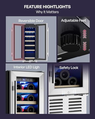 Image of Icyglee 12 inch Wine Cooler Refrigerator, 18 bottle Wine Fridge Built-in or Freestanding with Double-Layer Tempered Glass Door, Mini Fridge with Digital Temp Control & Fast Cooling, Low Noise