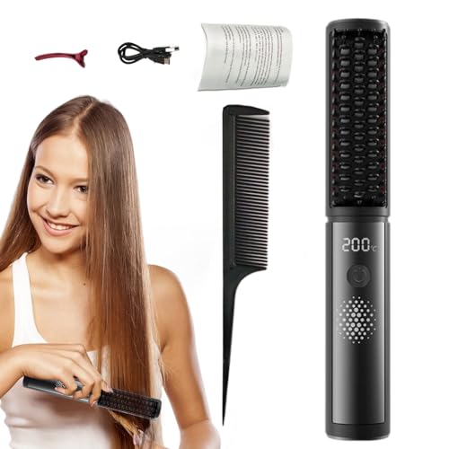 Fer à lisser sans fil avec 4 réglages de température et brosse anti-brûlure