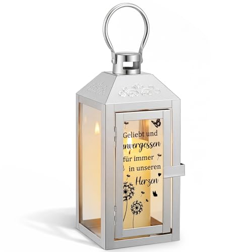 Photect Grablaterne Wetterfest Edelstahl Grablicht mit Gravur Grablampe für Friedhof Beerdigung & Urnengrab Gedenklicht als Trauergeschenk ohne Kerze(30x10x10cm Wwergessen Silber)