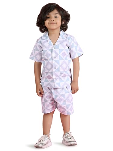 Image of POLKA TOTS Cotton Half Sleeves Shirt With Shorts, All Over Print Cord Set for Baby Boy Kids