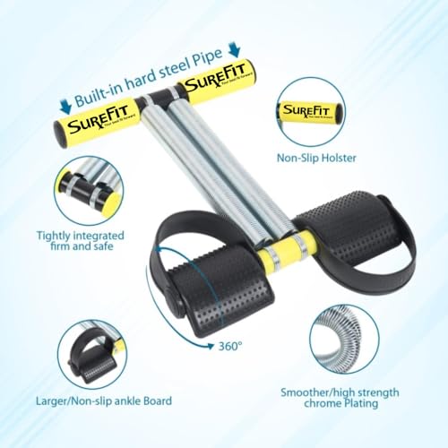 Image of SUREFIT Double Spring Tummy Trimmer, Resistance Toning Tube, Ab Roller & Push-Up Bar | 4-in-1 Home Gym Combo Full Body Fitness Kit for Men & Women | Home Workout Set Yellow
