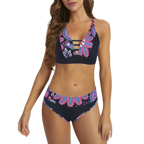 MODSGUE Conjunto de bikini para mujer, triángulo, banda ancha bajo el pecho, traje de baño de dos piezas, traje de baño con aspecto envolvente, con encaje, cómodo, traje de baño de dos piezas, Lila