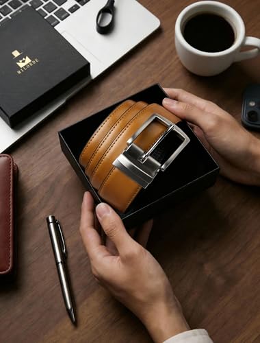Image of MILORDE Reversible Belt for Men - Adjustable Size - Premium Leather - Double Style in One Belt