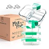  EOK Meal Prep Frischhaltedosen Boxen aus Glas mit dichten getrennten Kammern (4er Set à 1040ml) - Dichte Glasdosen mit Deckel (2er & 3er-Trennung) - BPA-frei & dicht