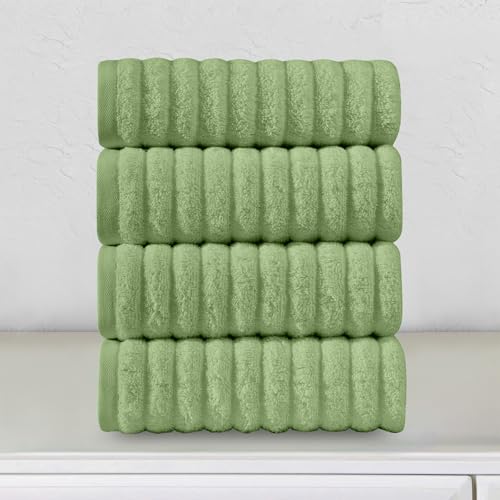 Image of Elegant Comfort Luxury 100% Turkish Cotton Corduroy Ribbed 4 Pack Hand Towel Set 16 x 28 Inch - Absorbent, Super Soft, Quick Dry, Premium Towels for Bathroom, Gym, Spa and Hotel Use, Sage