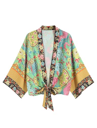 ZAFUL Women's Beach Kimono Cover Up Batwing Sleeve Floral Blouse Loose Cardigan Shirts Boho Open Front Summer Tops