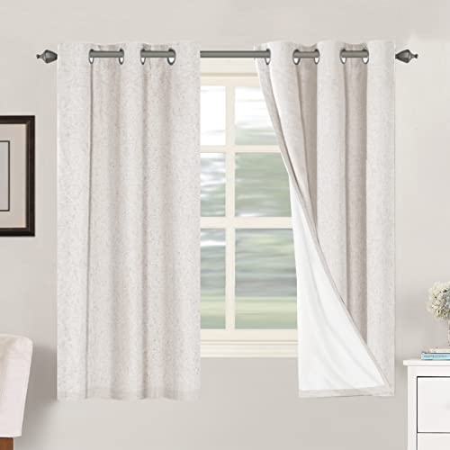 Image of H.VERSAILTEX Primitive Linen Curtains 100% Blackout Curtain Drapes Burlap Fabric Curtains with White Thermal Insulated Liner, Grommet Top Drapes Living Room /Bedroom (2 Panels, 42 x 63 Inch, Ivory)