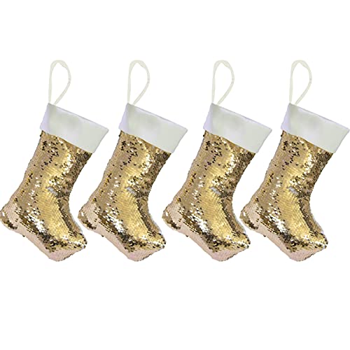 Jyflzq Gold Sequin Sublimation Christmas Stockings 4 Pack Glitter Reversible Personalized Blanks Flip Sequins Xmas Fireplace Hanging Stockings #TOP14