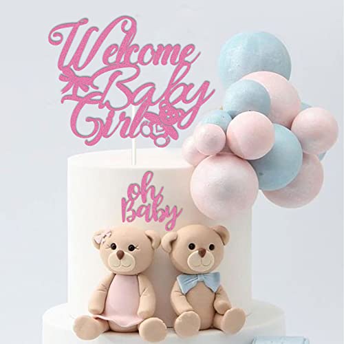 8Pcs Welcome Baby Girl Cake Topper, Glitter Pink Cupcake Toppers For Baby Shower, It' A Girl First Birthday Party Decorations For Cupcakes #TOP3