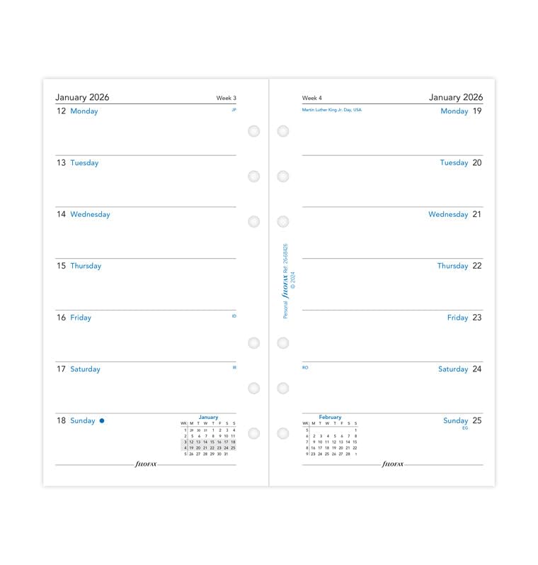 Filofax Terminplaner 2026, 1 Woche auf einer Seite, englisch, 9,5 x 17,1 cm