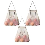 TuuTyss Set of 3 Hanging Reusable Storage Mesh Bag Vegetable Bag for Fruit,Garlics,Potatoes,Onions or Garbage Bag(3pcs-Beige)