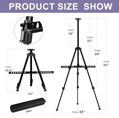 AROIC Art Painting Artist Easel Stand, Painting Display Easel Stand,Portable Adjustable Iron Tripod Display Stand with Bag, Height from 20 to 66 in for Table-Top/Floor Drawing and Displaying(8 Pack) - Thumbnail 3