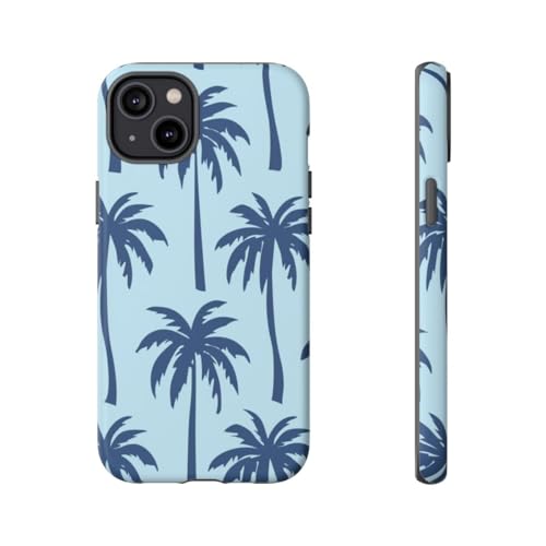 Coque iPhone 14 Plus rigide mate motif palmier bleu aux finitions premium et toucher soft-touch