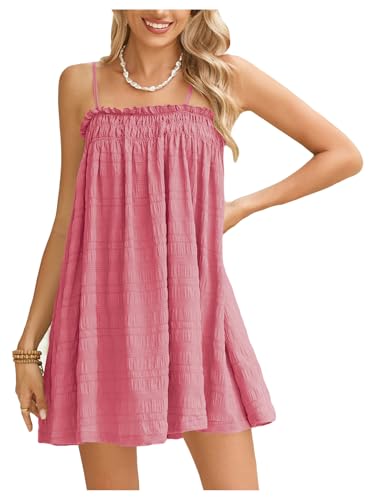 Image of MakeMeChic Women's Babydoll Dress Sleeveless Swing Shirred Mini Dresses | Beach, Summer, Sundress, Ruffle, Casual Dress, Flowy Dress