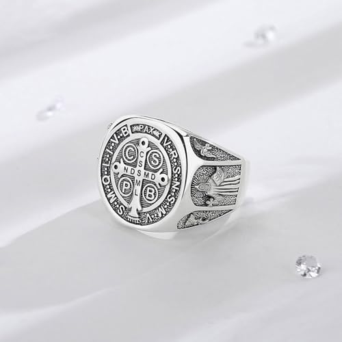 Anillo San Benito Plata925 Protección Católico Cristiano