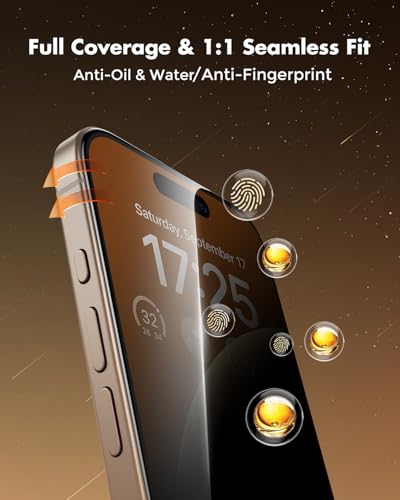 Image of UNBREAKcable Tempered Glass Privacy Screen for iPhone 16 Pro, Full Screen Protector Anti-Spy, with Installation Frame, Full Screen Privacy Film for Apple 6.3 Inch - Pack of 2