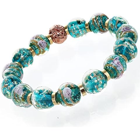 ARTSY CRAFTS INC Glow in The Dark Firefly Beaded Bracelets for Women, Ocean Blue Luminous Murano Firefly Bracelets Mermaid Crystals Healing Bracelet Bangle (Ocean Blue 6-7") Cover