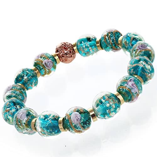 ARTSY CRAFTS INC Glow in The Dark Firefly Beaded Bracelets for Women, Ocean Blue Luminous Murano Firefly Bracelets Mermaid Crystals Healing Bracelet Bangle, 6-7 inches, Glass, no gemstone