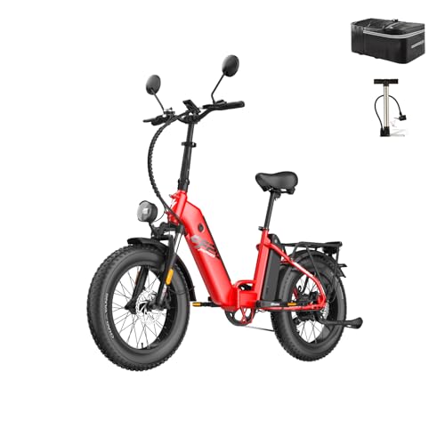 Fafrees FF20 Polar Fatbike E-Bike für Herren & Damen | 20 Zoll Klapprad | 48V 12Ah*2 Akku | 65N.m Motor, 150kg Tragfähigkeit | 170KM Reichweite (Hecktasche + Pumpe, Rot)