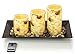 Dawhud Direct Birch Bark Candlescape Set, 3 LED Flickering Flameless Wax Candles, Decorative Tray, Rocks & Remote Control