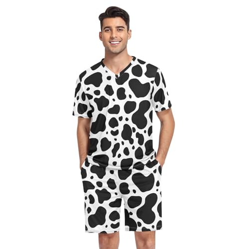 Men's Short Sleeve Pajama Set 2 Piece Summer Sleeve Sleepwear Pj Loungewear V-Neck with Pockets