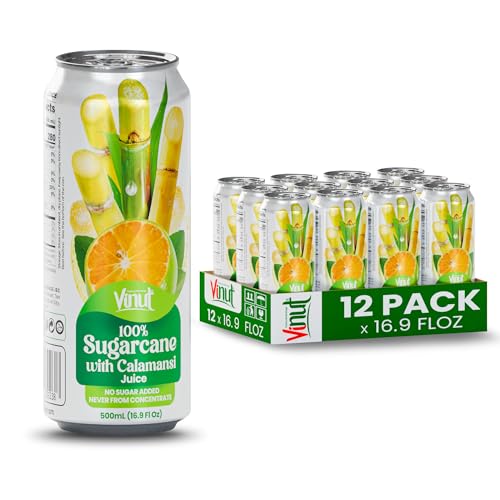 VINUT 100% Sugarcane with Calamansi Juice, No Added Sugar, Not From Concentrate, 16.9 fl oz (500 mL) Can, Pack of 12