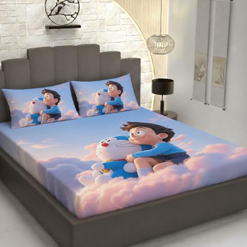 Image of 7D Digital Print King Size Bedsheet (90x100 Inches) | Extra Soft & Heavy Fabric | Rich Colors | 2 Jumbo Pillow Covers 17x27 inches Included (Sky Blue)