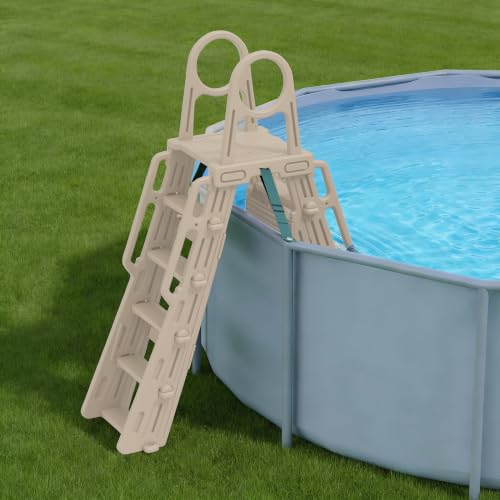 WDOT Pool Ladder Above Ground Swimming Safety A Frame Pool Ladder with Platform and Safety Barrier for 48-52 inches Pool