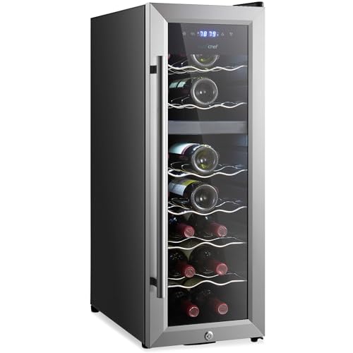 Nutrichef 18 Bottle Wine Fridge | Dual Zone Wine Chiller | Adjustable Temperature 41°F to 64°F | Ultra Quiet Operation | Wine Cooler For Home & Office | Free Standing 32x11x23 IN | Black