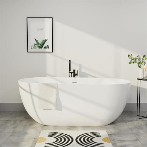 Image of 67 inch Acrylic Freestanding Bathtub, Elegant Oval Free Standing Tub, Soaking Tub with Integrated Slotted Overflow, Toe-Tap Chrome Drain, cUPC Certified, Glossy White
