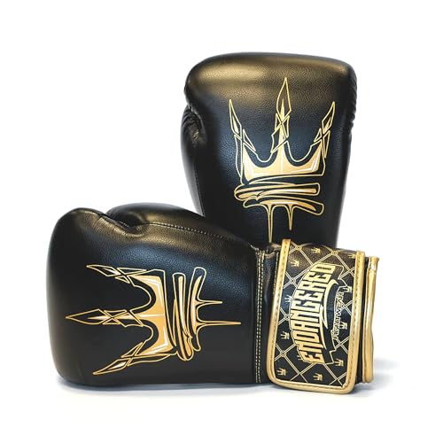 Model 1 Pro Black & Gold 12oz Boxing Gloves for Men & Women by Endangered Fightwear - Pair of Synthetic Leather Boxing Bag Mitts for Protection - Kickboxing, Sparring Training, and Muay Thai Gloves