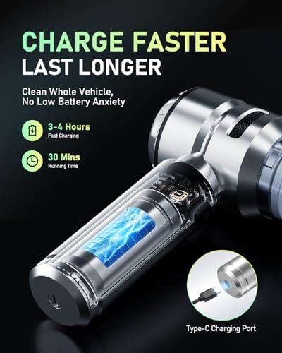 Image of VNOST Car Vacuum,3 Suction Modes,Portable Mini Cordless Cleaner with 24000pa Suction Power,Type-C Charge,Handheld Vacuum for Home,Car,Birthday Gifts for Men Dad Husband (Titanium)