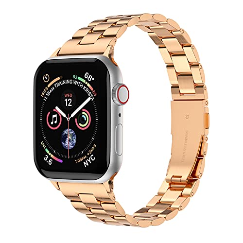 Fitlink Slim Stainless Steel Metal Band for Apple Watch 38/40//41/42/44/45mm, Apple Watch Band for Apple Watch Series 7 Apple Watch Series 6 Apple Watch Series SE/5/4/3/2/1(Rose Gold,42/44/45mm)