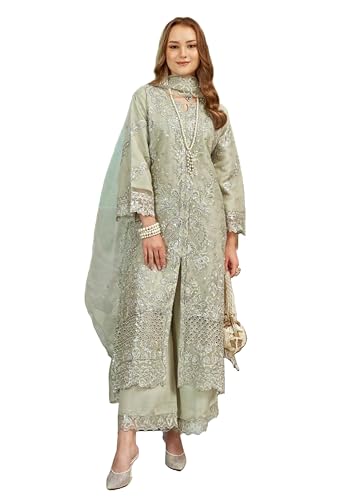 Image of Women's Net Multicolor Heavy Embroidery & Sequin Work Designer Stitched Salwar Suit