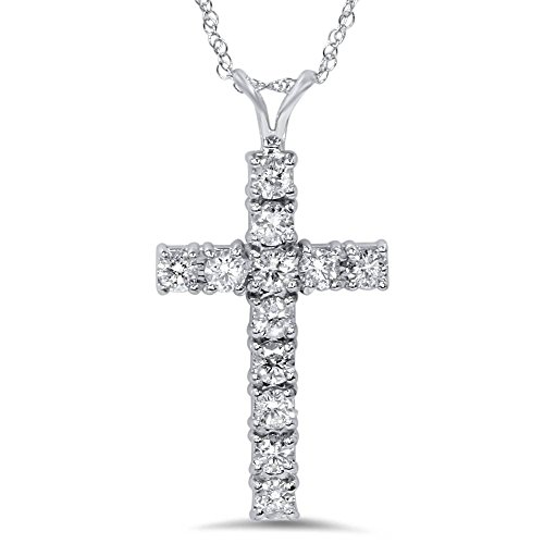 Pompeii 1 Ct Diamond Cross Pendant Necklace 18" 14k White