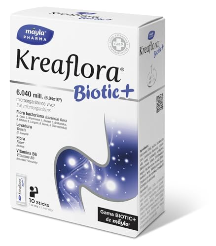 Kreaflora Biotic | 10 cepas de probióticos + Inulina + Vitamina D3 y D6 | Tratamiento de la diarrea aguda | Evita efectos adversos de los antibióticos | 1 toma al día