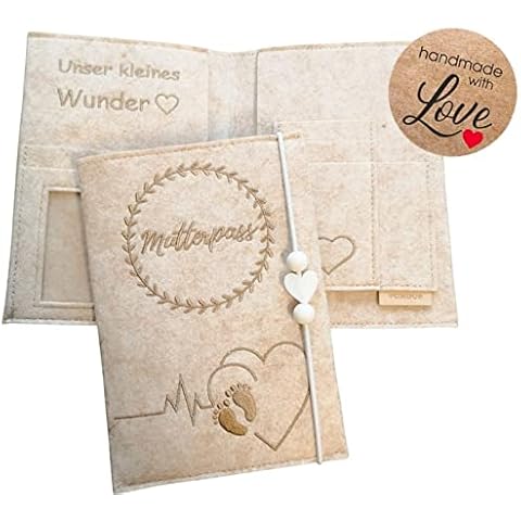 Pundus - Premium Mutterpasshülle Filz Beige, Organizer Schutzhülle für Mutterpass,süßes Geschenk Schwangerschaft,Dokumententasche Tasche mit vielen Fächern Ultraschallbilder vom Baby und vieles mehr Cover