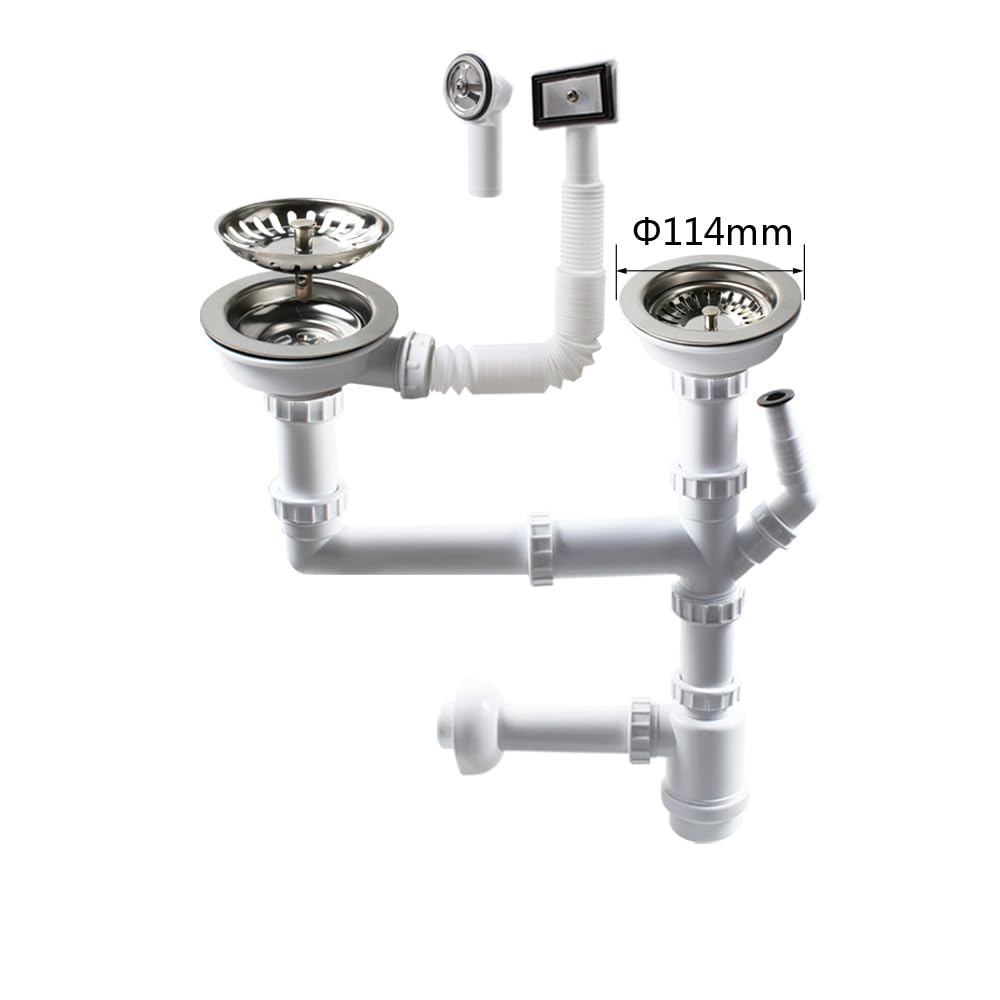 Talea Sifone doppio da 114 mm per lavello con attacco per lavastoviglie, sifone, sifone doppio per il lavello, adatto per lavelli con un'apertura di 84–90 mm Z7052C006
