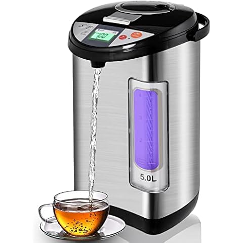 FANTASK 5L Water Boiler and Warmer, Stainless Steel Hot Water Dispenser w/Safety Lock, 5 Temperature Settings, Timer function, Instant Electric Thermo Pot for Coffee Tea Cover