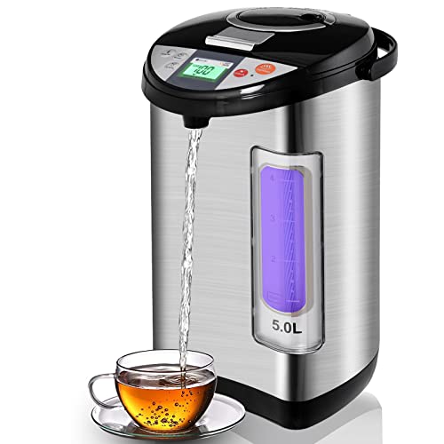 FANTASK 5L Water Boiler and Warmer, Stainless Steel Hot Water Dispenser w/ Safety Lock, 5 Temperature Settings, Timer function, Instant Electric Thermo Pot for Coffee Tea