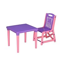 A406 Plastic Children's Table and Chair Set, Indoor Outdoor Activity Furniture, Table + 1 chair Blue and Yellow (Purple)