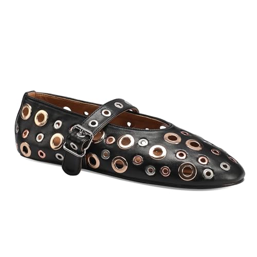 Metal Eyelet Ballet Flats Adjustable Buckle Ballerina Shoes for Women