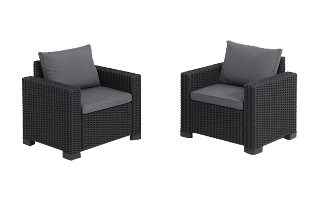 Keter Set 2 divanetti da esterno California adatti per arredare il giardino con cuscini inclusi, color grafite 83x68x71 cm
