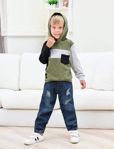 Image of Gaupafmb Baby Boy Clothes Toddler Boy Outfits Long Sleeve Hoodie Sweatshirts and Ripped Jeans 2Pcs Outfits Set